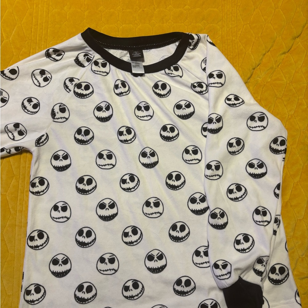 Disney Black & White Skull Print Long Sleeve Sleep Top #7